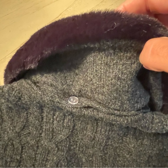 Talbots lambswool Sweater Jacket Gray Faux Fur Collar XS Petite Shacket vintage - Picture 3 of 10